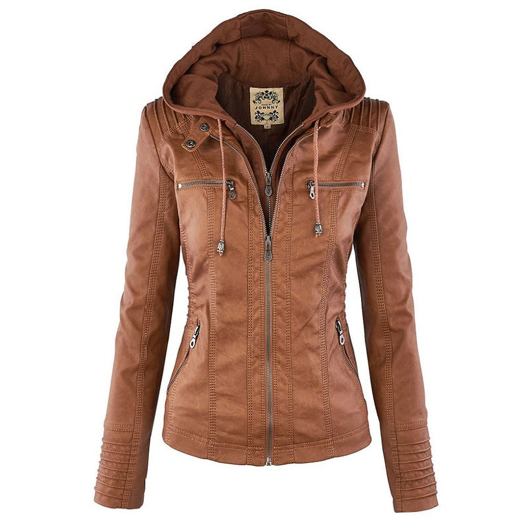 Nokmo - Women's Leather Jacket with Hood