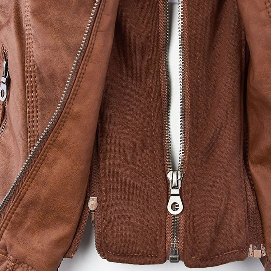 Nokmo - Women's Leather Jacket with Hood