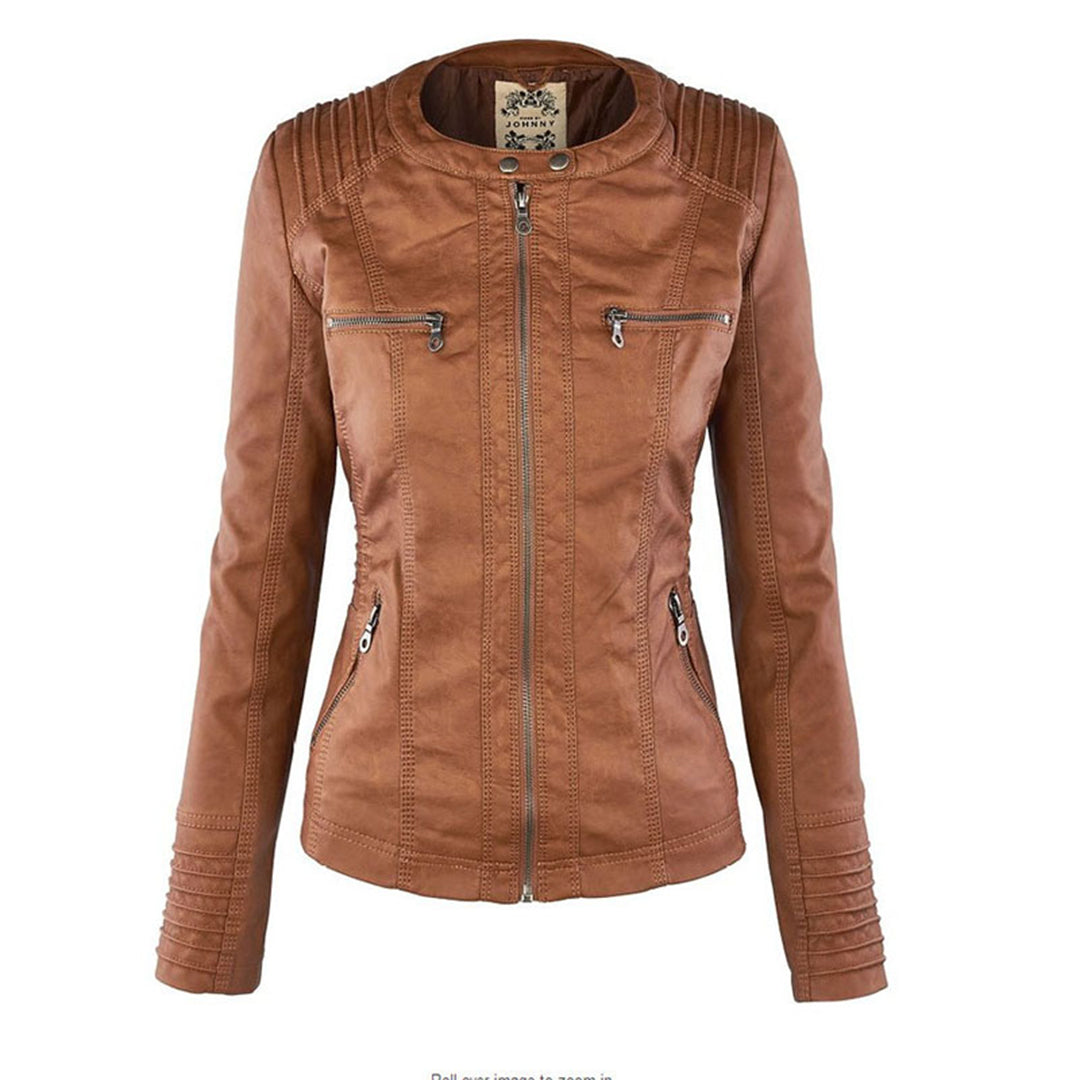 Nokmo - Women's Leather Jacket with Hood