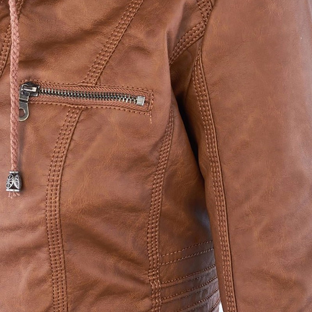 Nokmo - Women's Leather Jacket with Hood