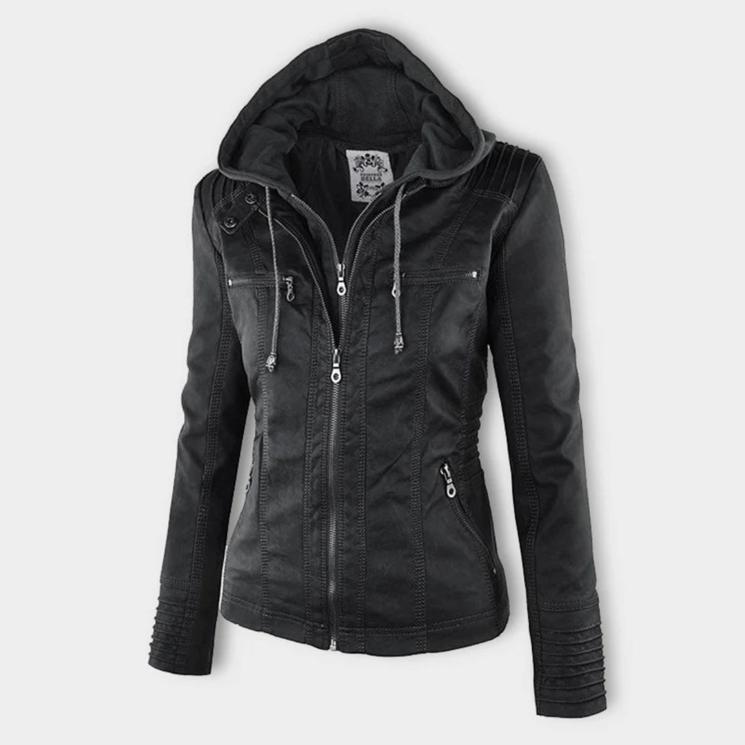Nokmo - Women's Leather Jacket with Hood