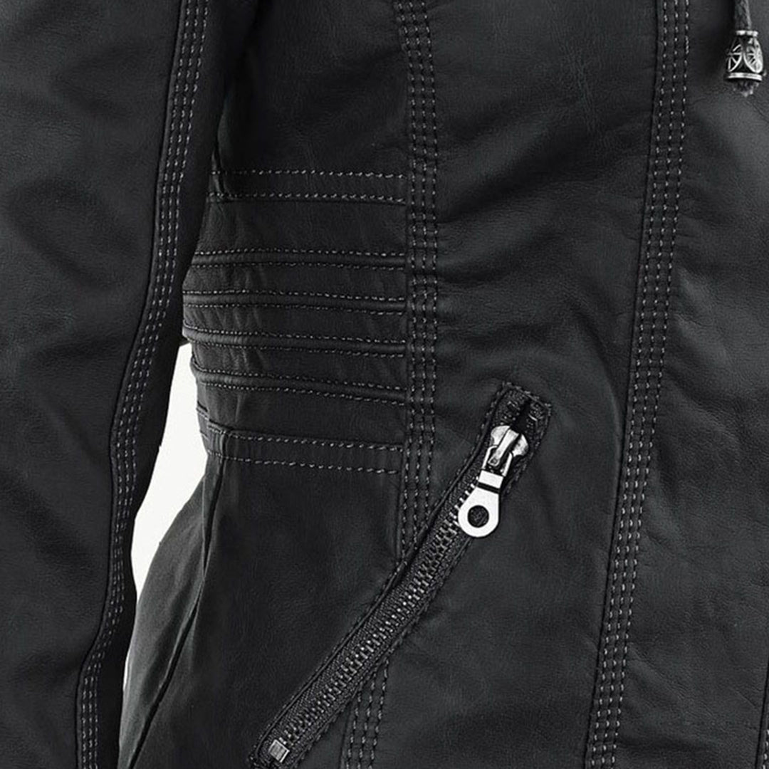 Nokmo - Women's Leather Jacket with Hood