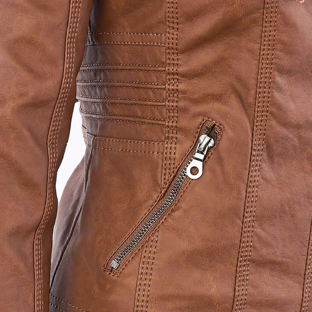 Nokmo - Women's Leather Jacket with Hood