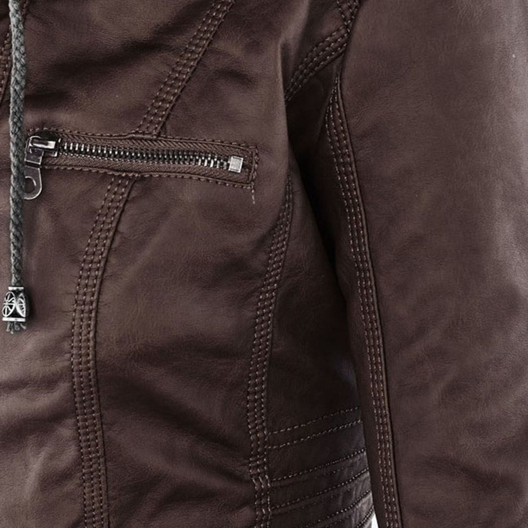 Nokmo - Women's Leather Jacket with Hood