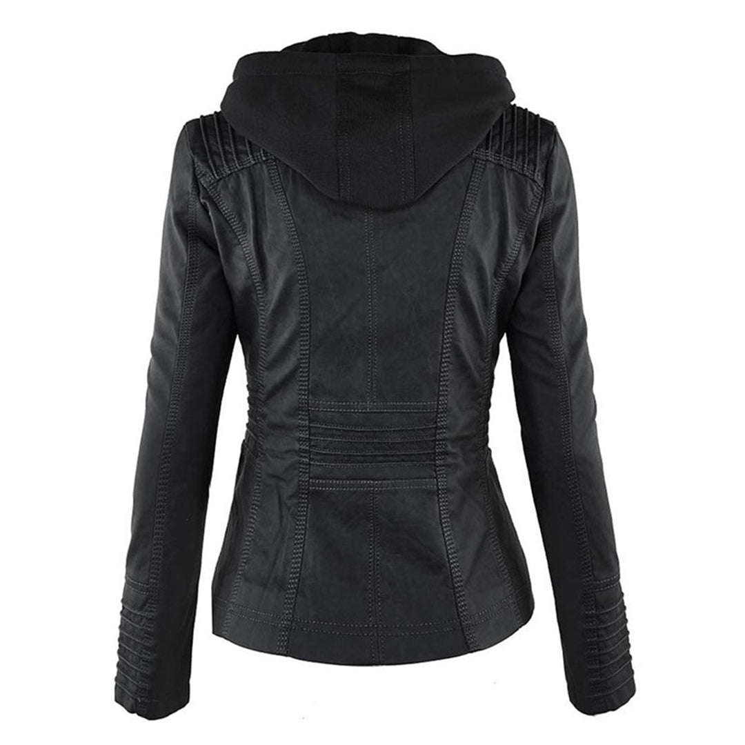 Nokmo - Women's Leather Jacket with Hood