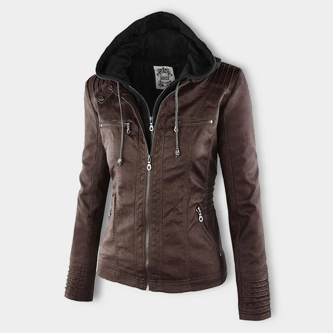 Nokmo - Women's Leather Jacket with Hood
