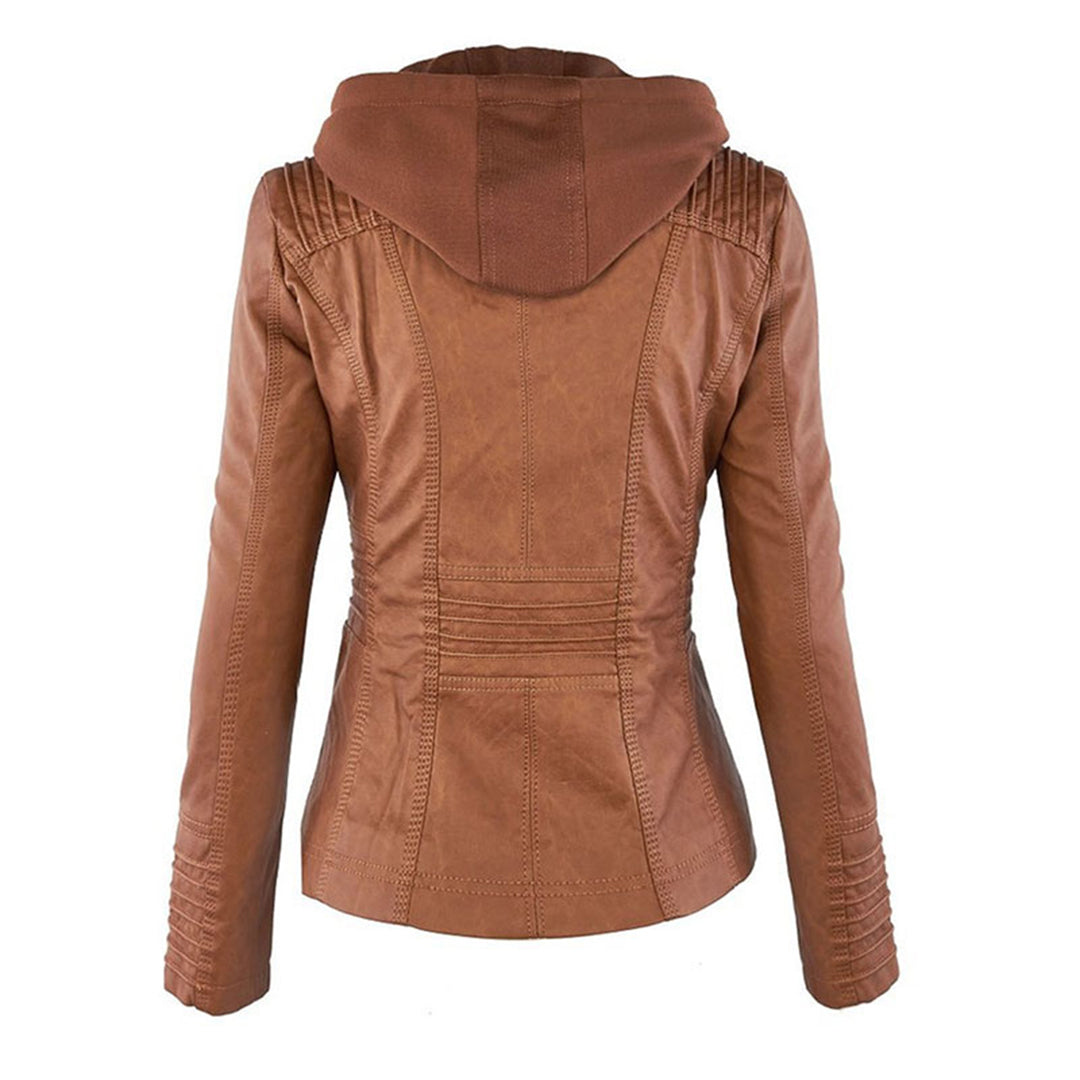 Nokmo - Women's Leather Jacket with Hood