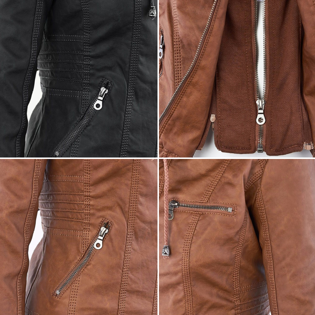 Nokmo - Women's Leather Jacket with Hood