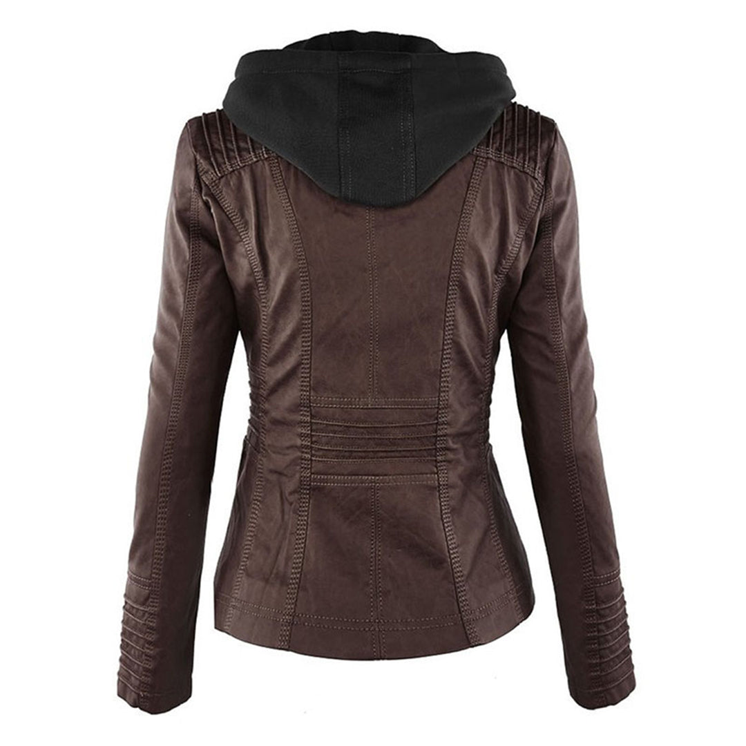 Nokmo - Women's Leather Jacket with Hood