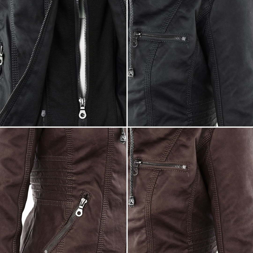 Nokmo - Women's Leather Jacket with Hood