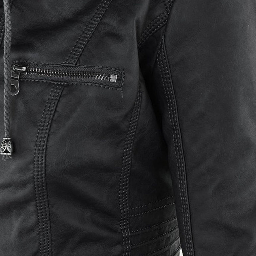 Nokmo - Women's Leather Jacket with Hood