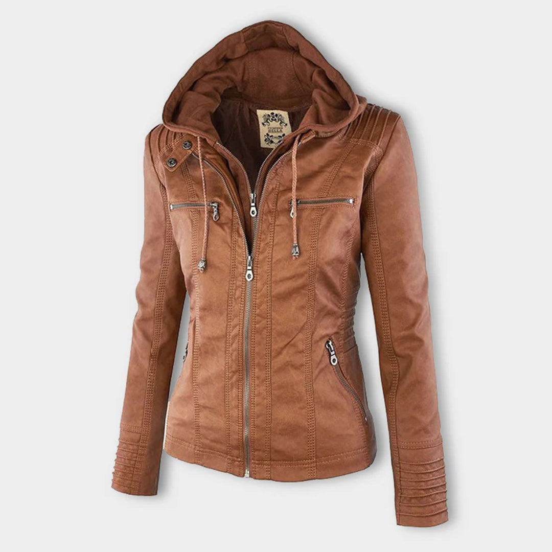 Nokmo - Women's Leather Jacket with Hood