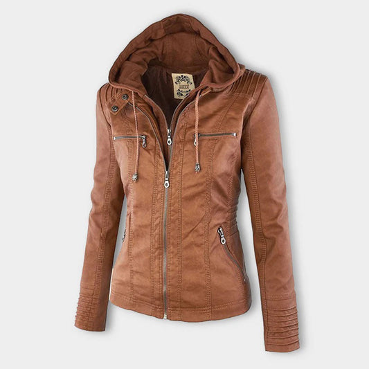 Nokmo - Women's Leather Jacket with Hood