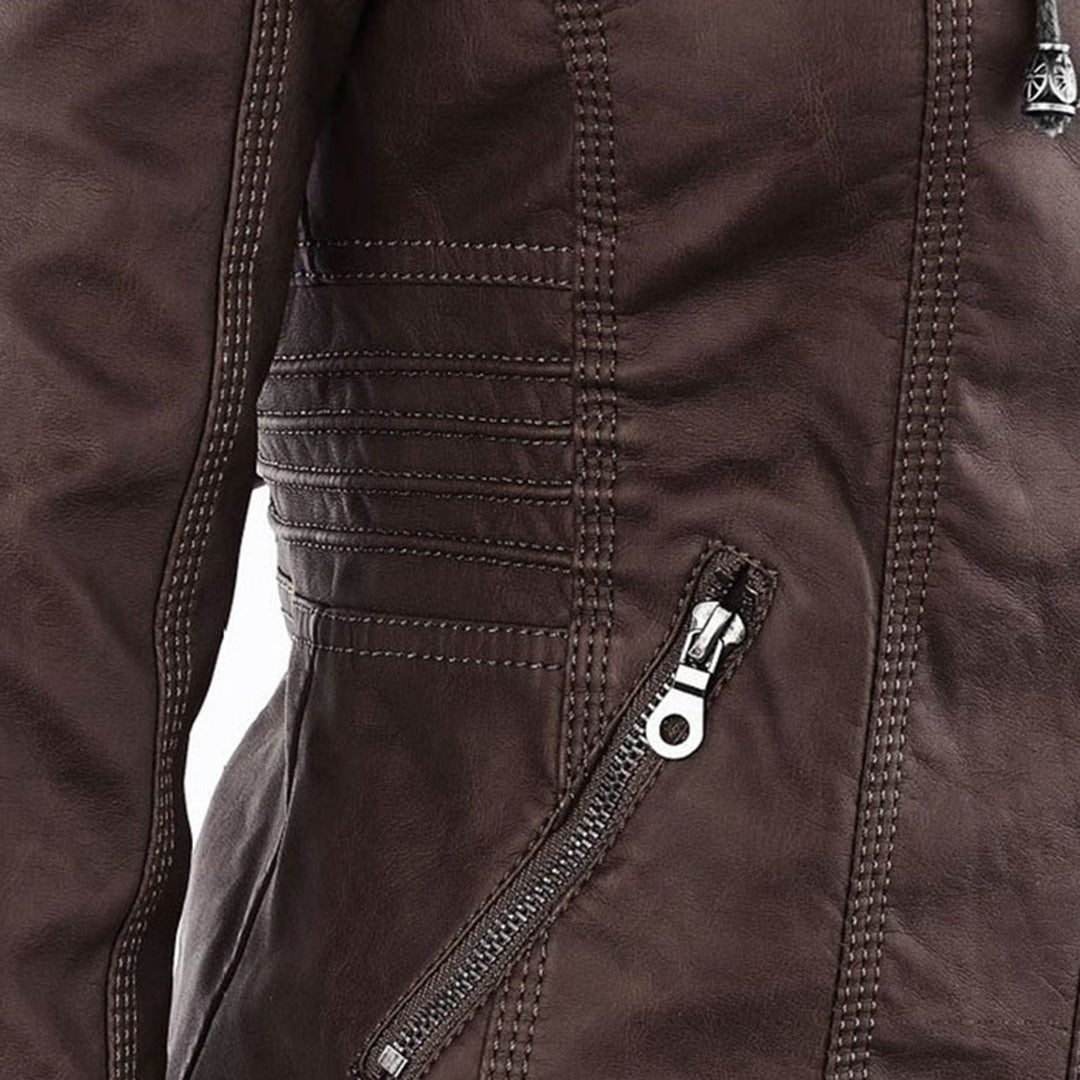 Nokmo - Women's Leather Jacket with Hood