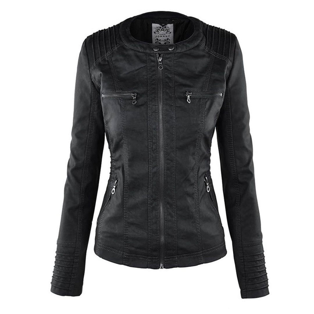 Nokmo - Women's Leather Jacket with Hood