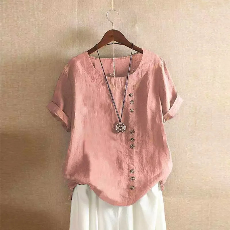 Nokmo | Women's Linen Button Short Sleeve Blouse