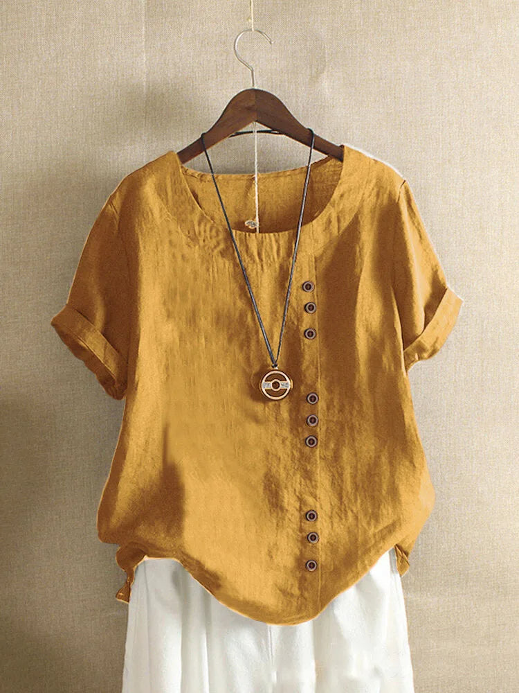 Nokmo | Women's Linen Button Short Sleeve Blouse