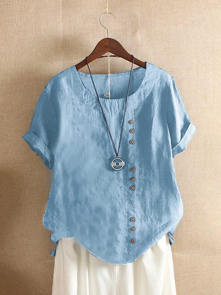 Nokmo | Women's Linen Button Short Sleeve Blouse