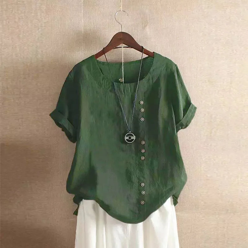 Nokmo | Women's Linen Button Short Sleeve Blouse