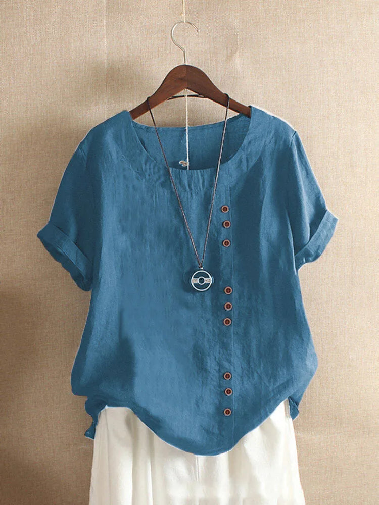 Nokmo | Women's Linen Button Short Sleeve Blouse