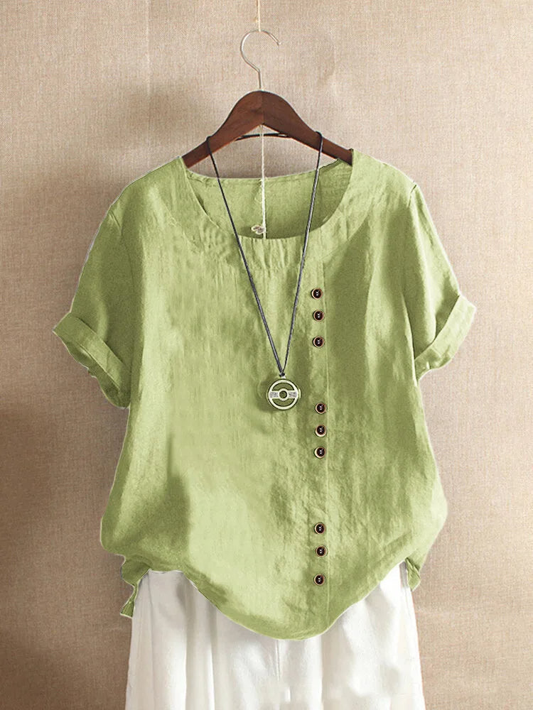 Nokmo | Women's Linen Button Short Sleeve Blouse