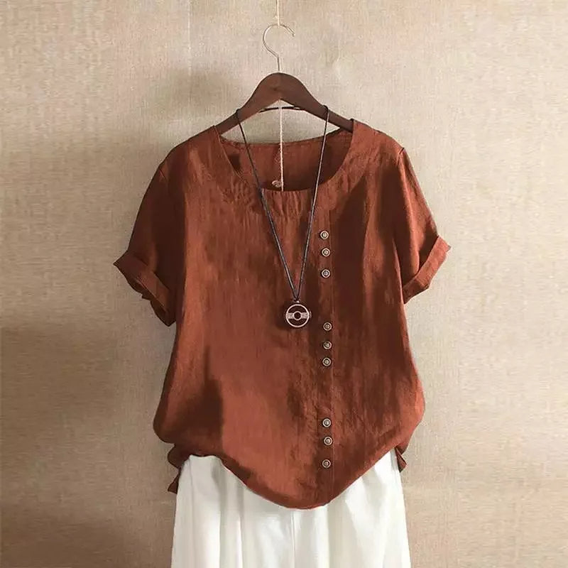 Nokmo | Women's Linen Button Short Sleeve Blouse