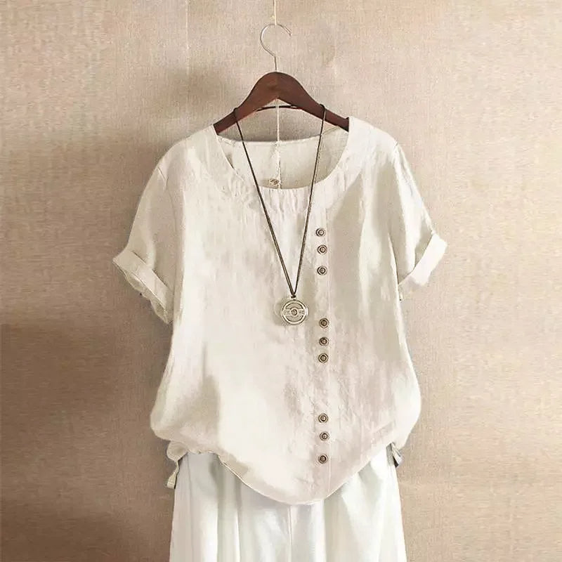 Nokmo | Women's Linen Button Short Sleeve Blouse