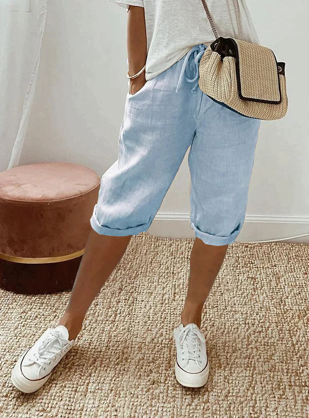 Nokmo | Women's Linen Capris with Drawstring Waist