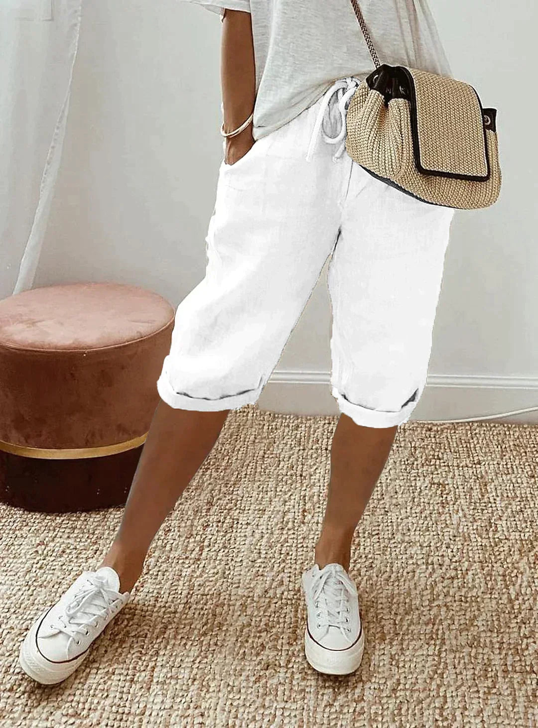 Nokmo | Women's Linen Capris with Drawstring Waist