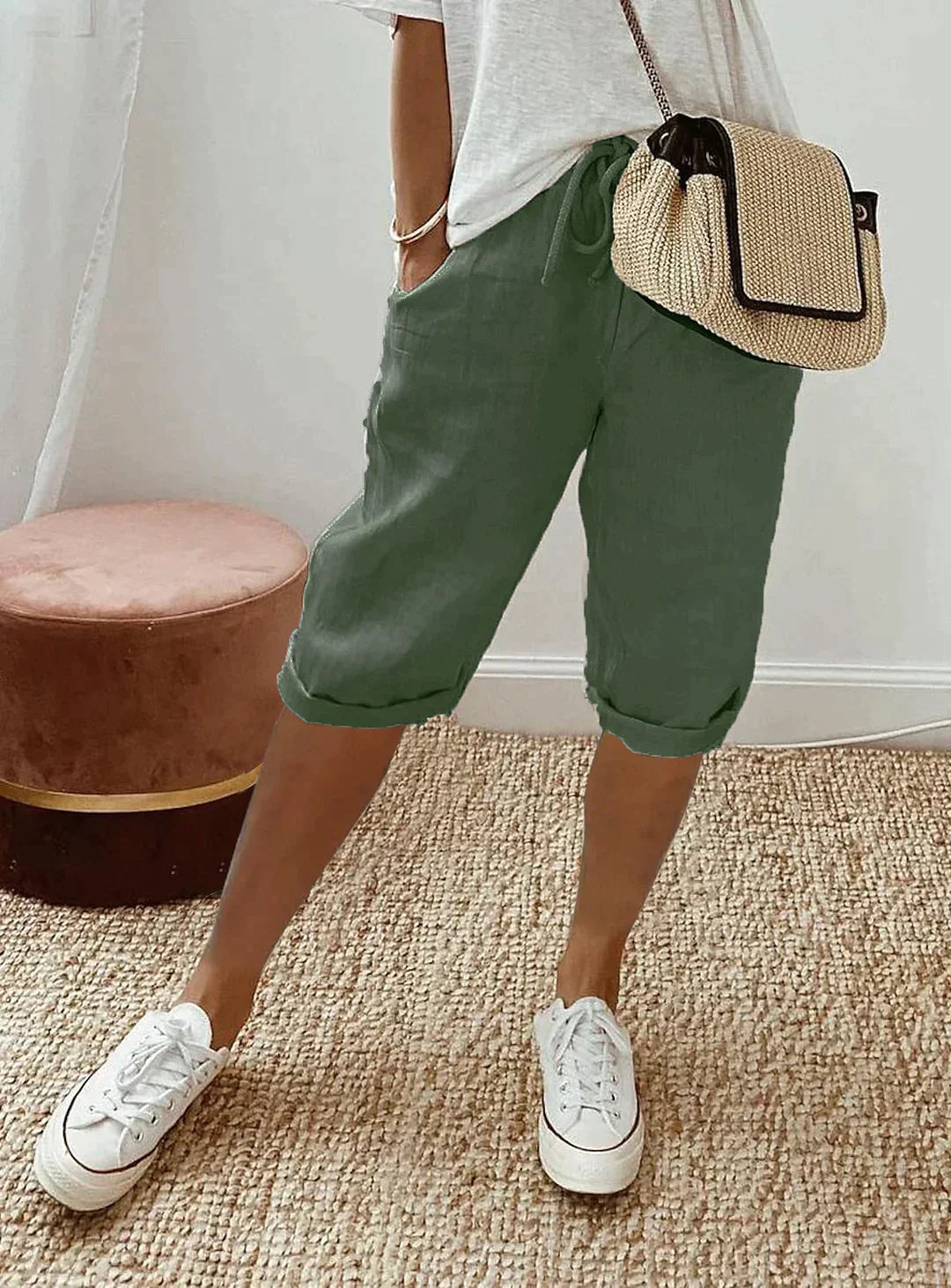 Nokmo | Women's Linen Capris with Drawstring Waist