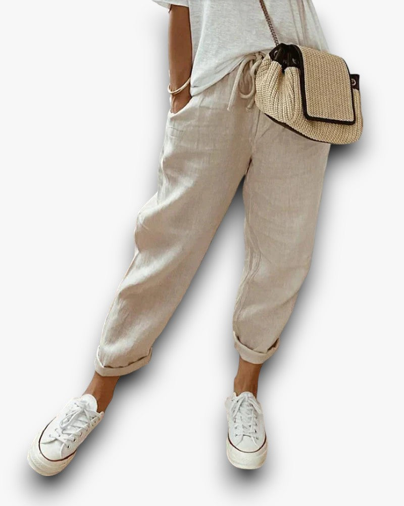 Nokmo | Women's Linen Trousers with Drawstring Waist