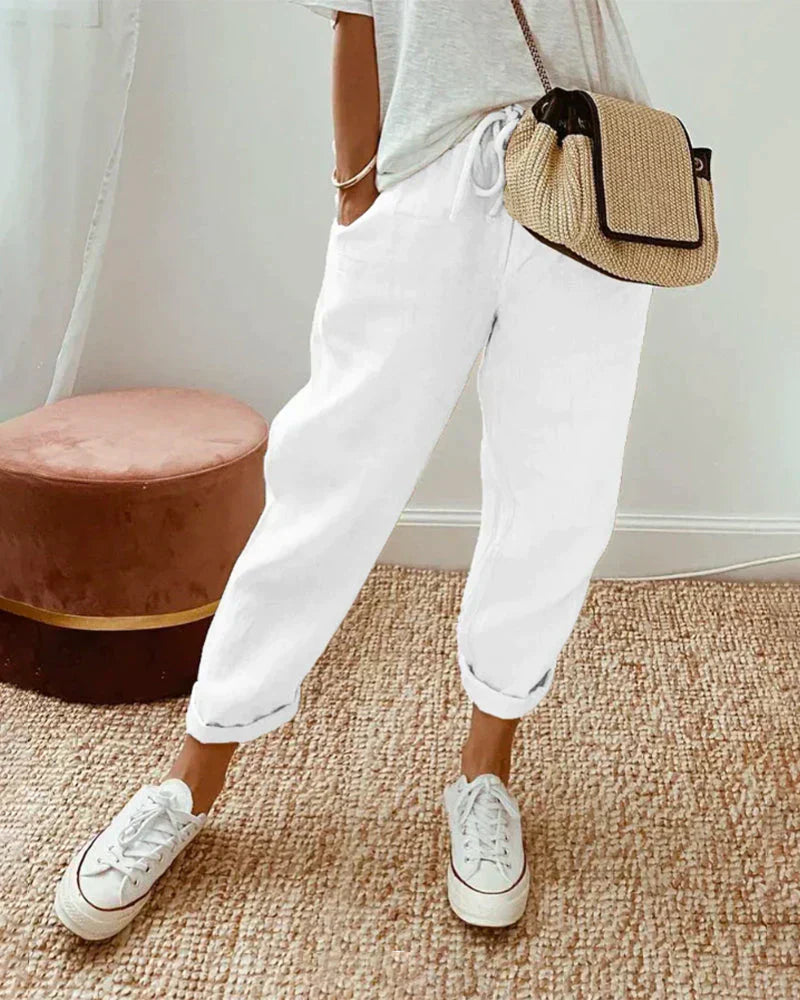 Nokmo | Women's Linen Trousers with Drawstring Waist
