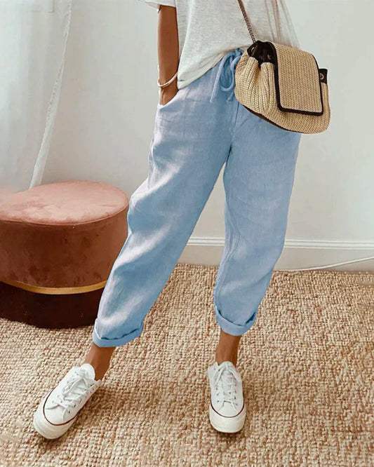 Nokmo | Women's Linen Trousers with Drawstring Waist
