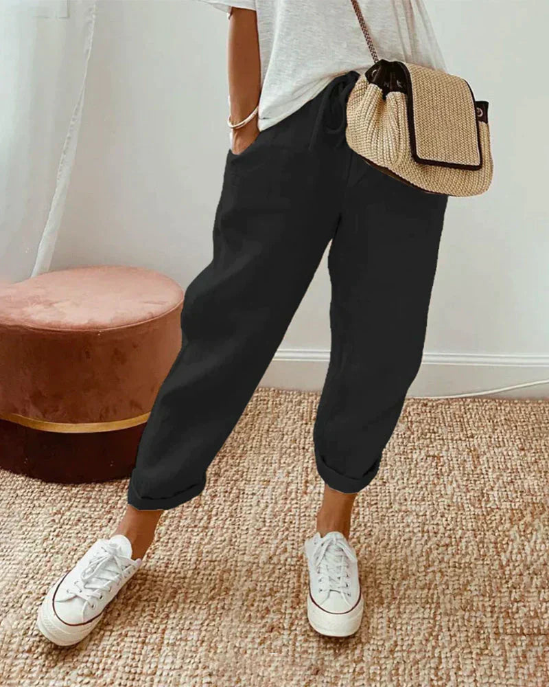 Nokmo | Women's Linen Trousers with Drawstring Waist