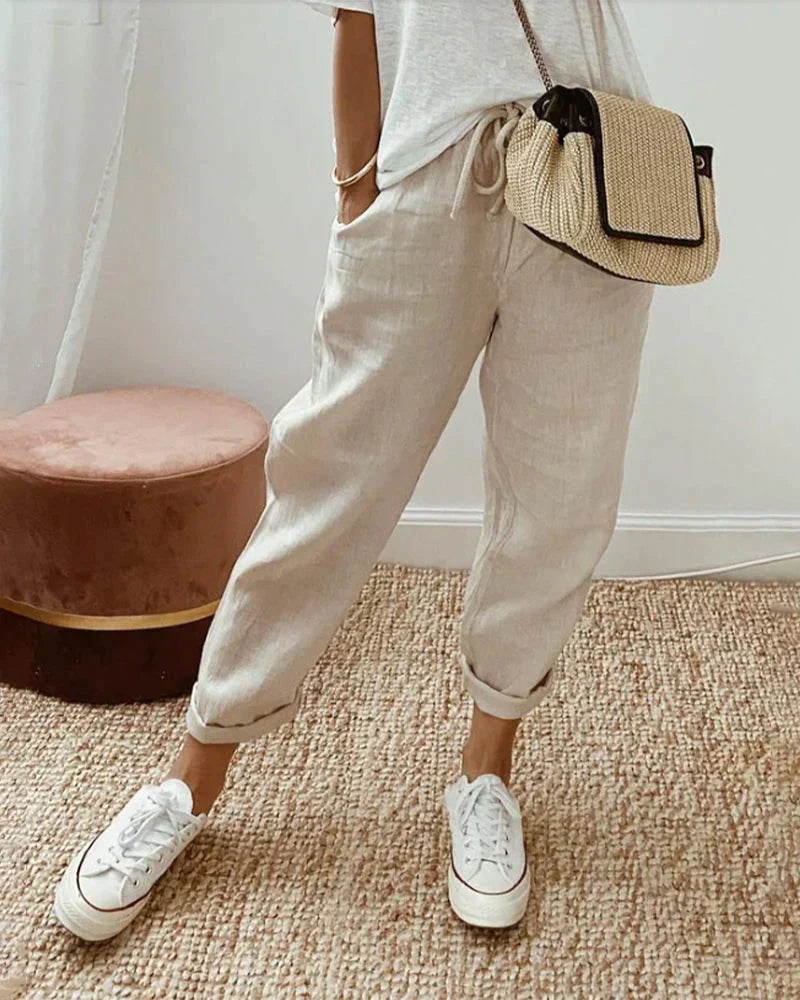 Nokmo | Women's Linen Trousers with Drawstring Waist
