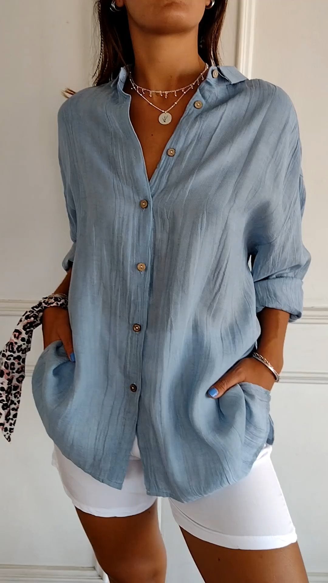 Nokmo | Women's Loose Fit Textured Button-Down Shirt