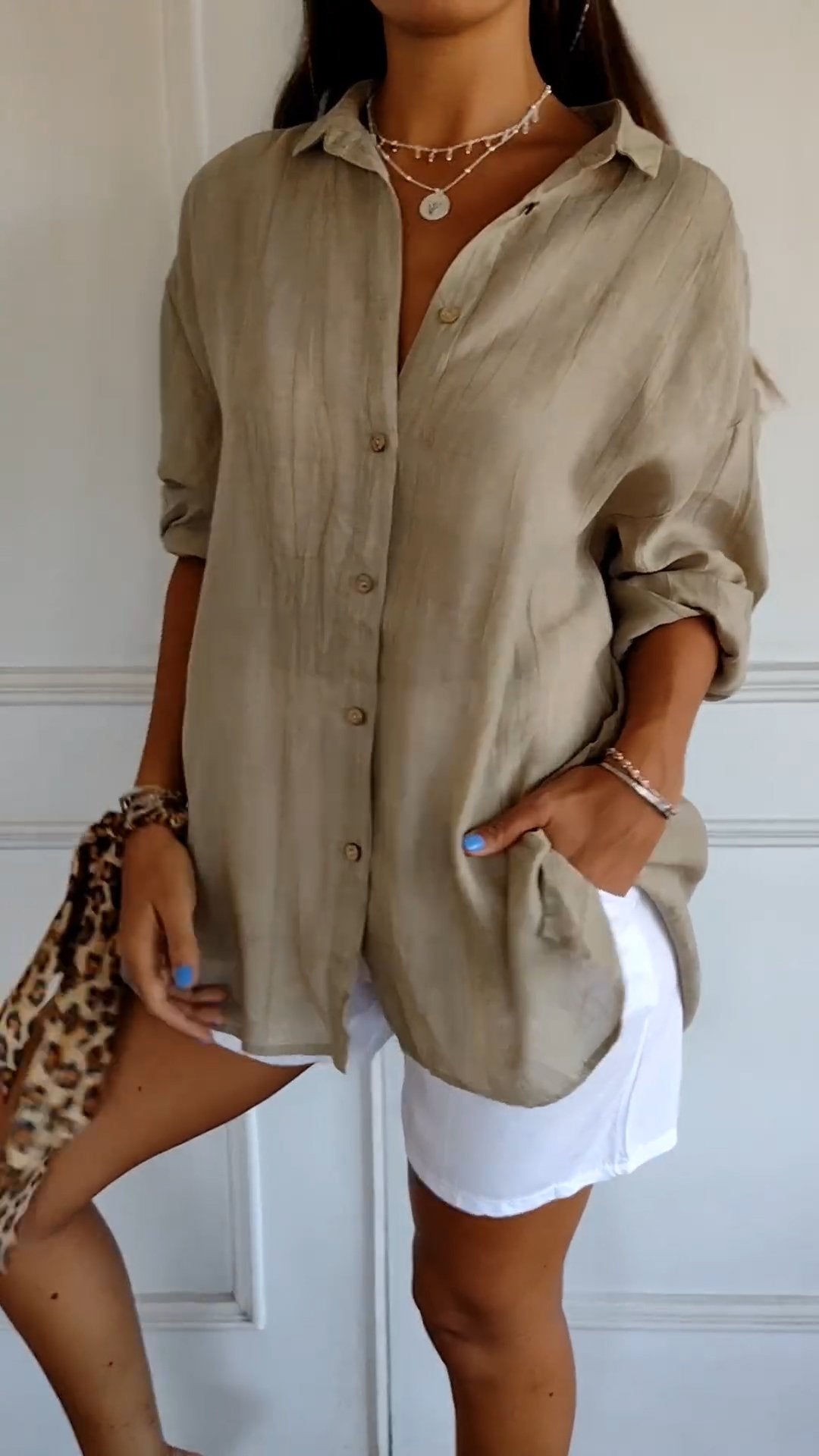 Nokmo | Women's Loose Fit Textured Button-Down Shirt