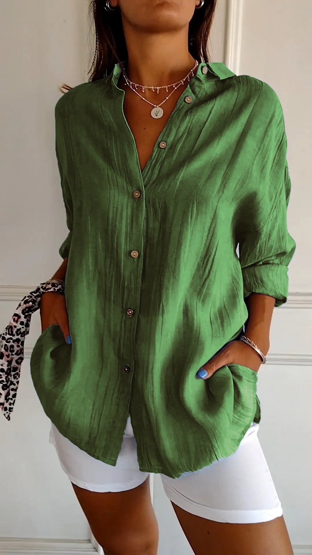 Nokmo | Women's Loose Fit Textured Button-Down Shirt