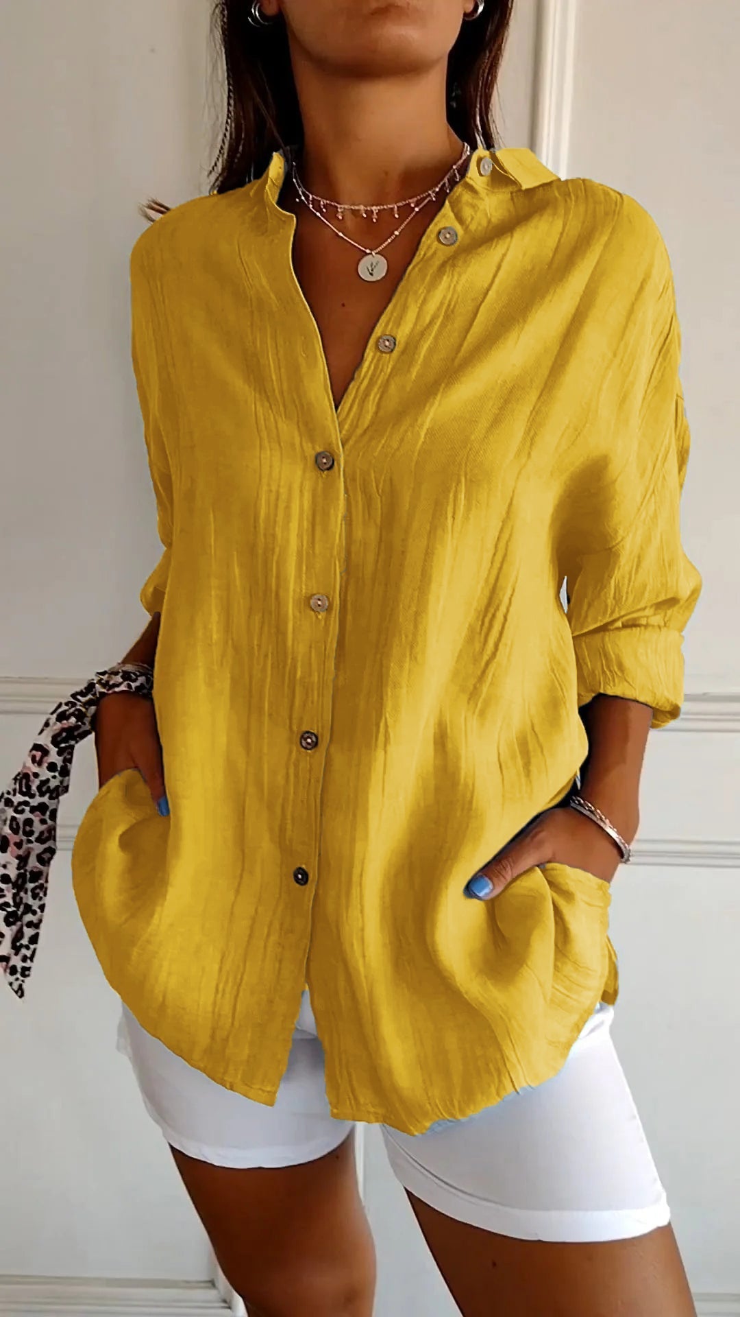 Nokmo | Women's Loose Fit Textured Button-Down Shirt
