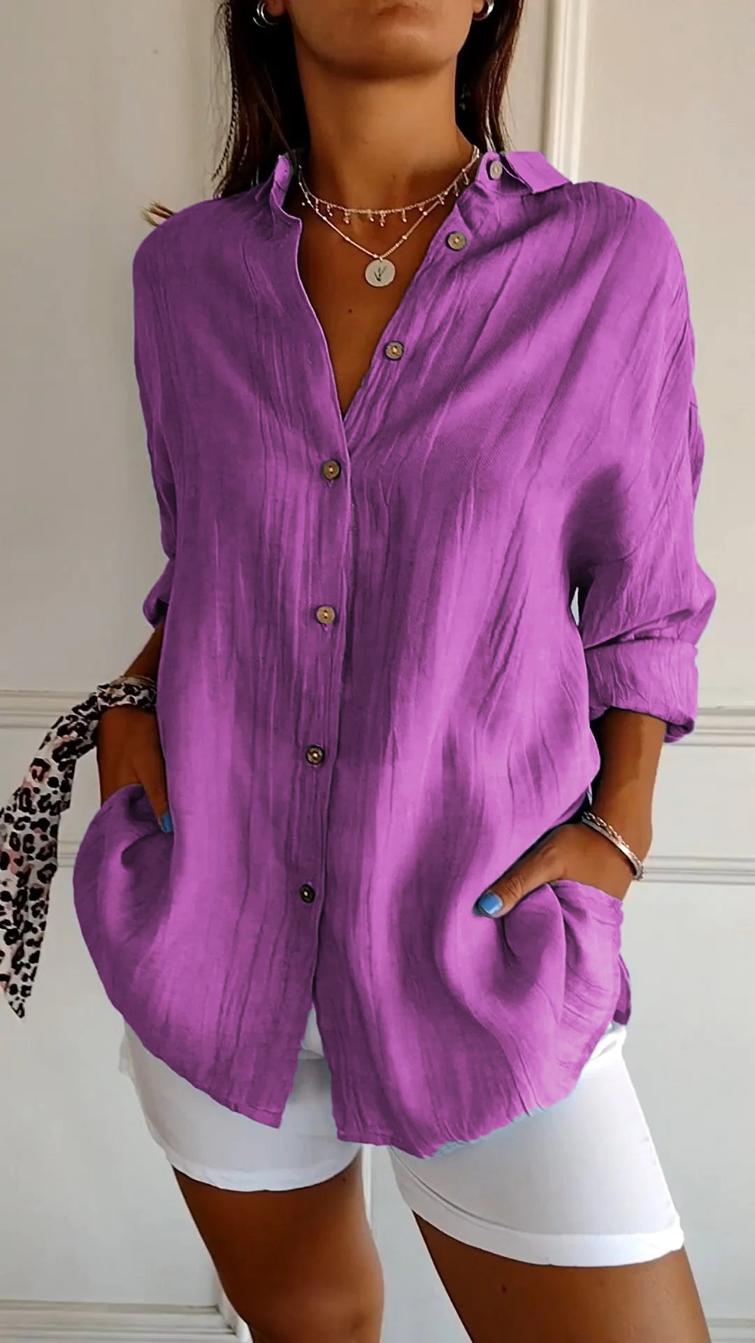 Nokmo | Women's Loose Fit Textured Button-Down Shirt