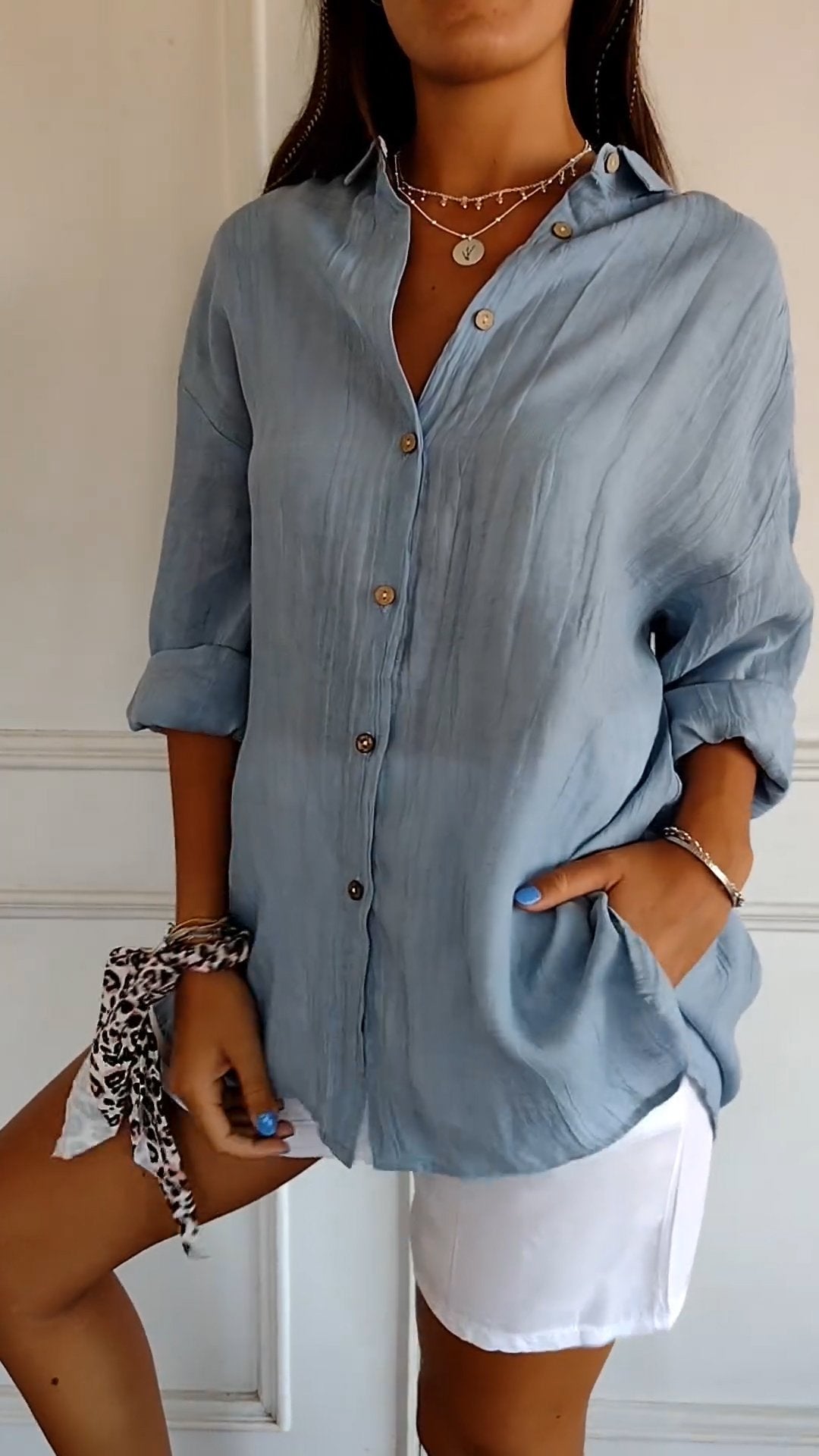 Nokmo | Women's Loose Fit Textured Button-Down Shirt