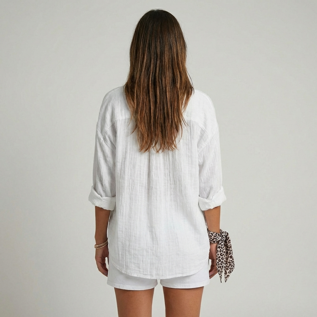 Nokmo | Women's Loose Fit Textured Button-Down Shirt