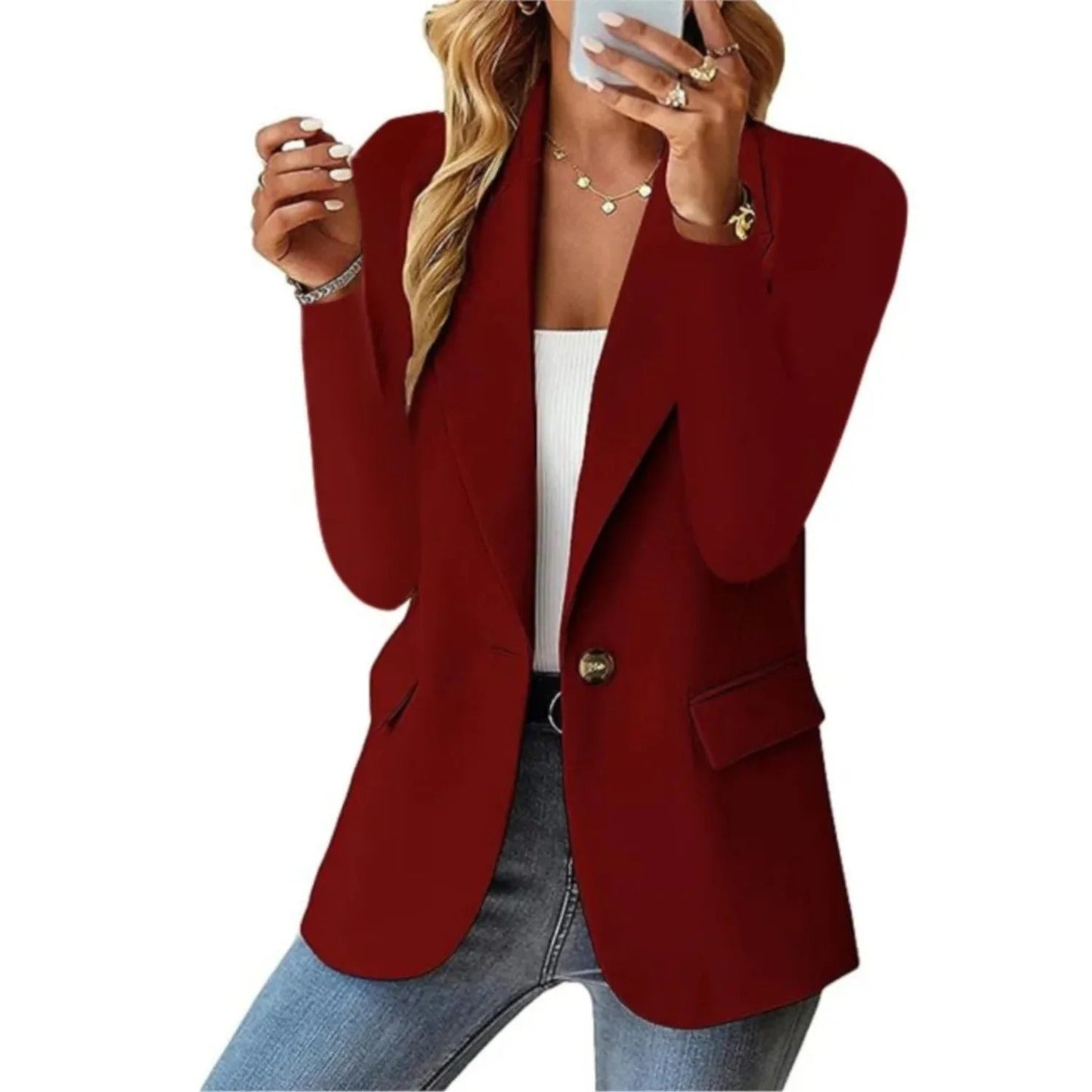 Nokmo | Women's One-Button Blazer with Pocket Detail