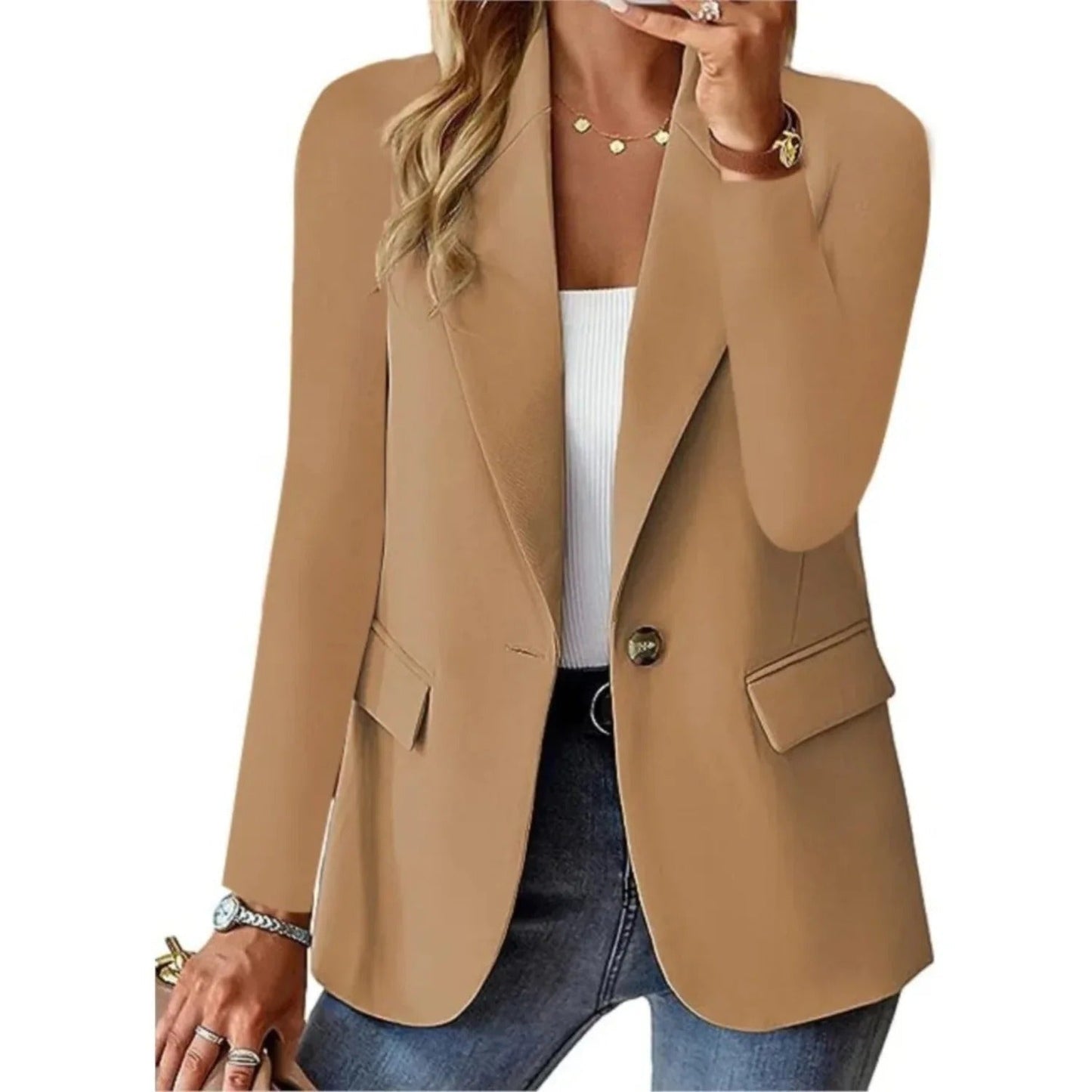 Nokmo | Women's One-Button Blazer with Pocket Detail