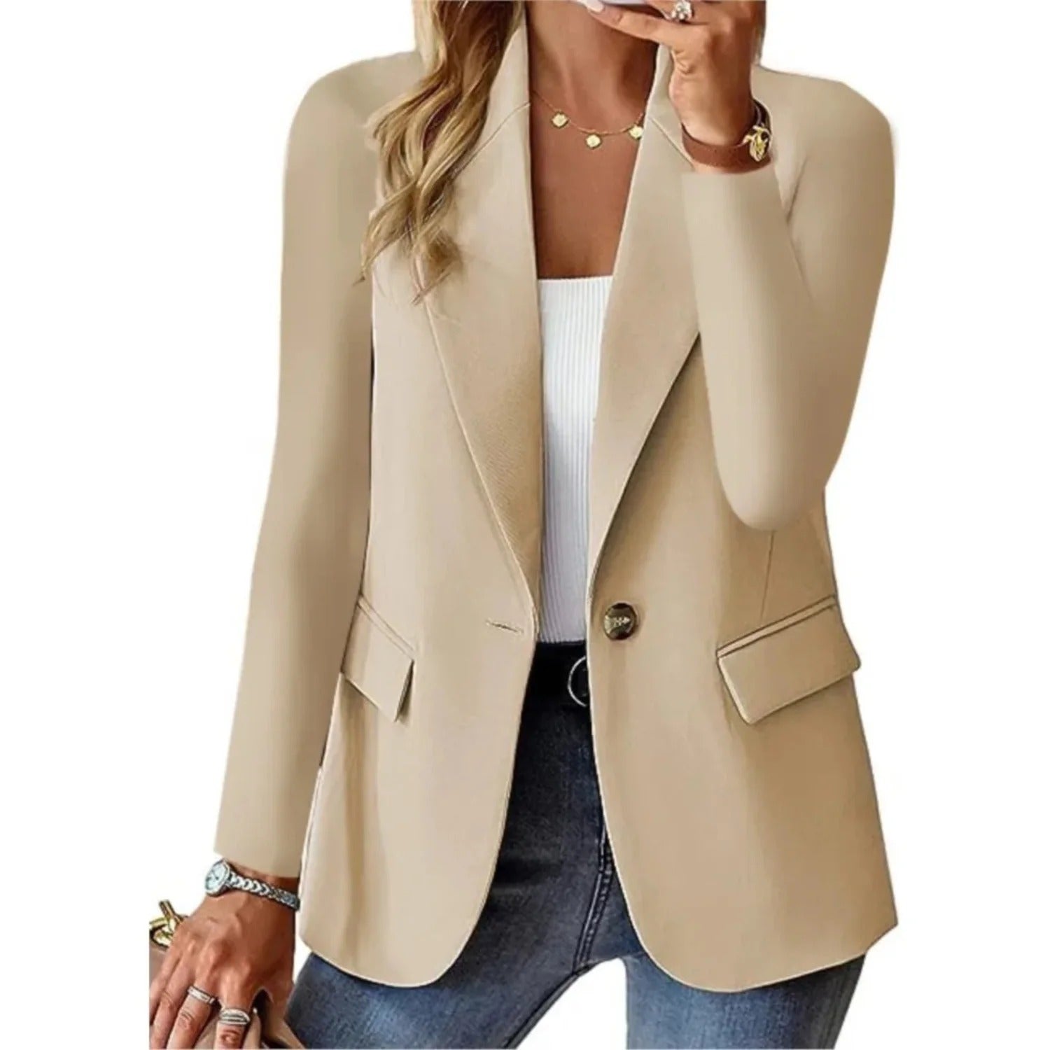 Nokmo | Women's One-Button Blazer with Pocket Detail