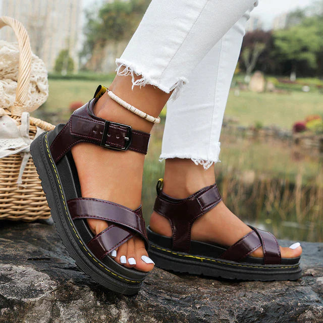 Nokmo | Women's Platform Sandals - Crisscross Straps