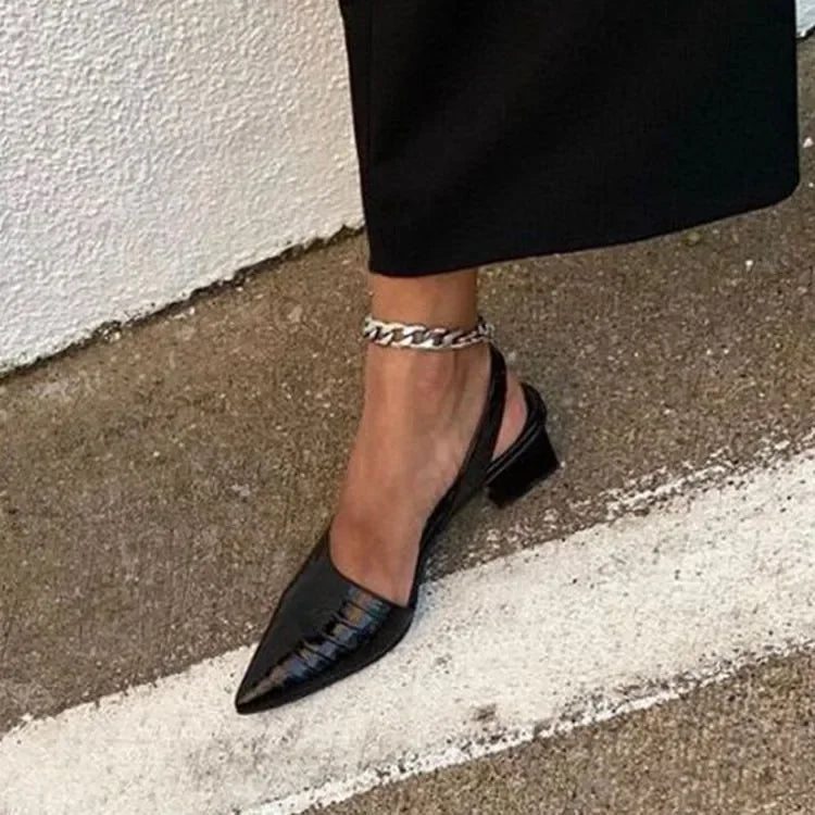 Nokmo | Women's Pointed Toe Slingback Pumps Croco Detail
