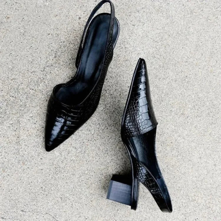 Nokmo | Women's Pointed Toe Slingback Pumps Croco Detail