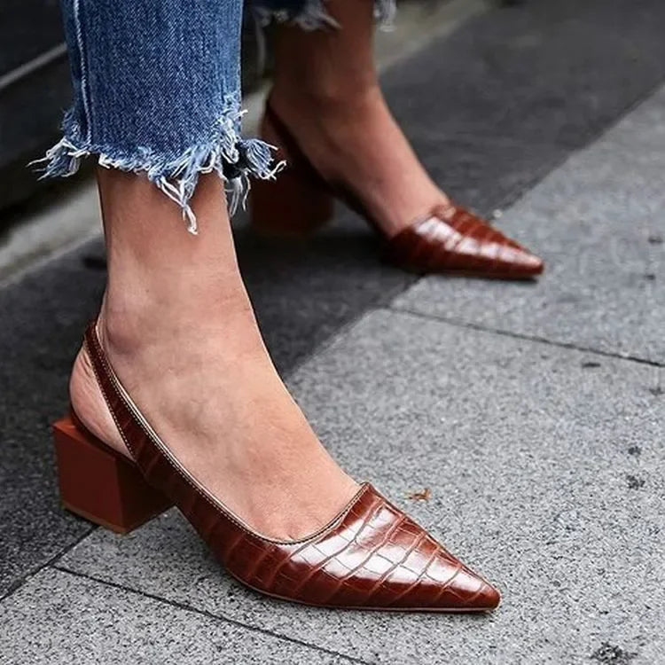 Nokmo | Women's Pointed Toe Slingback Pumps Croco Detail