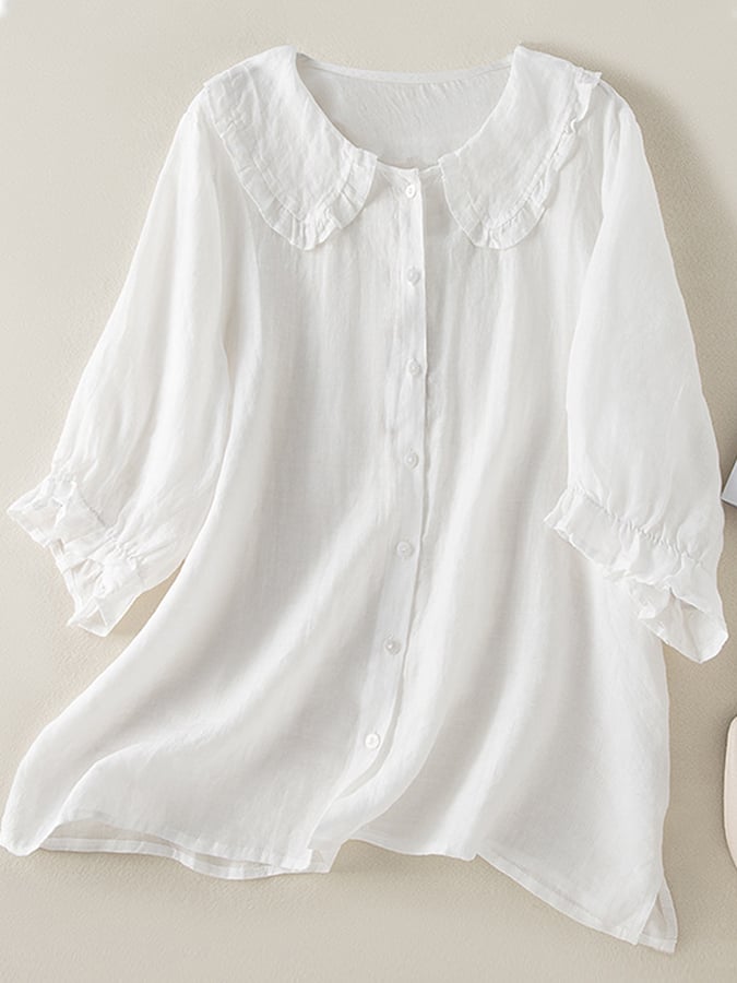 Nokmo | Women's Ruffled Peter Pan Collar Shirt 3/4 Sleeve